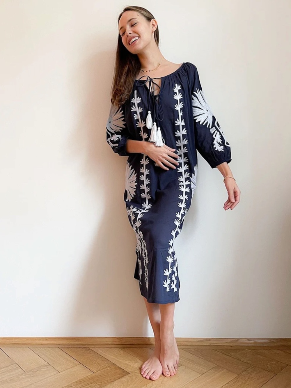 Debbie Katz Malan Maxi Embroidered Tunic in Navy - 100% Cotton